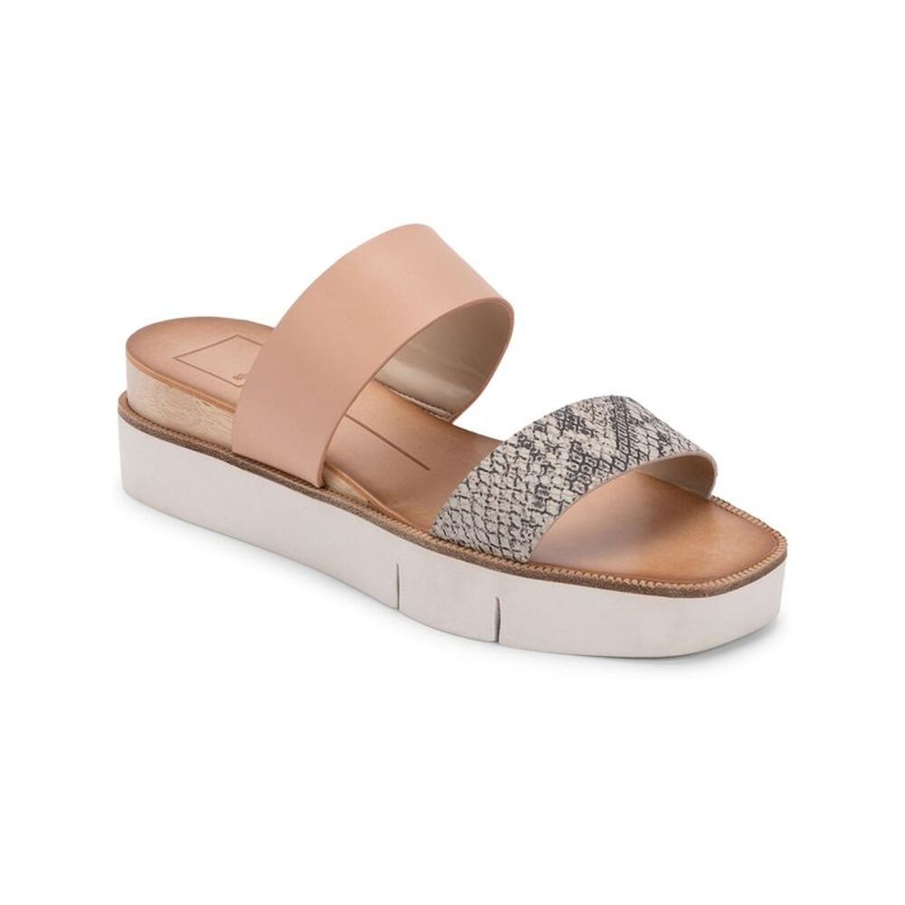 DOLCE VITA Womens Beige Snakeskin 1/2" Platform Parni Wedge Slide Sandals 9.5